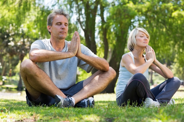 Coppia, meditare, parco