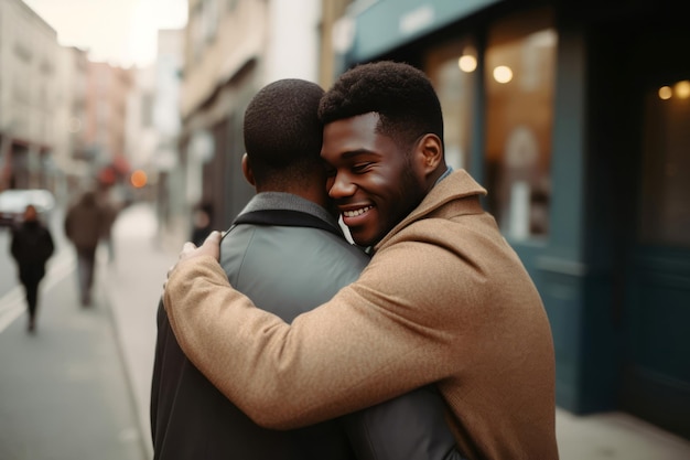 Coppia omosessuale nera abbraccio romanticismo Mix man Genera AI