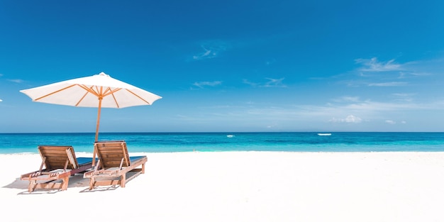 Coppia rilassante in sedie a sdraio sulla spiaggia tropicale