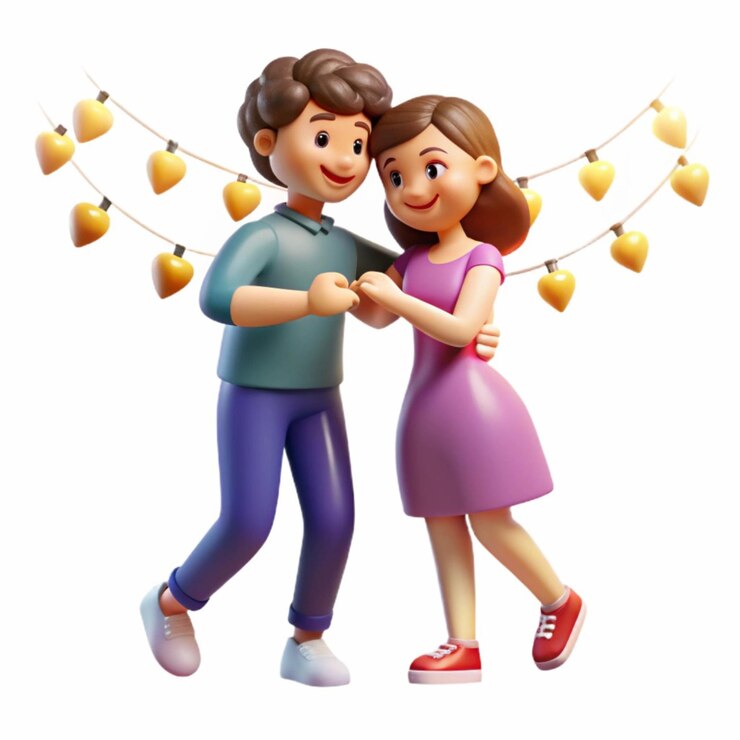Coppia romantica che balla sotto le luci a corda festive