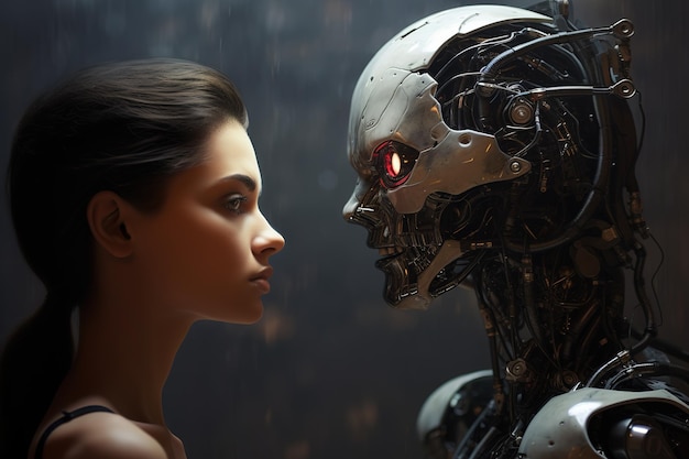 Coppia romantica robot e uomo Macchina dell'amore e uomo AI generativa