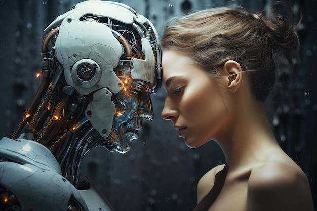 Coppia romantica robot e uomo Macchina dell'amore e uomo AI generativa