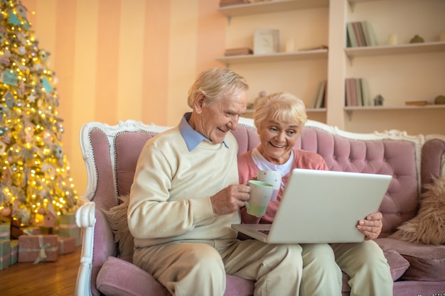 Coppia senior avente una videochiamata