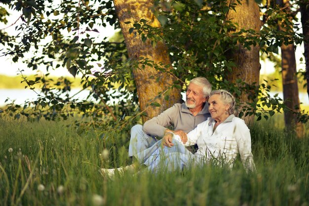 Coppia senior sul prato verde