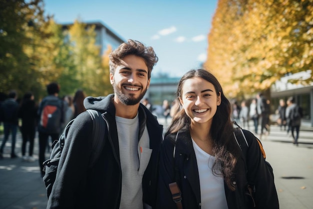 coppia sorridente in città