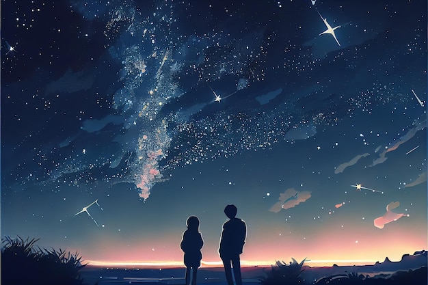 Coppia sotto un cielo stellato in Ghibli Art