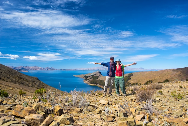 Coppia sull'isola del sole, Lago Titicaca, Bolivia