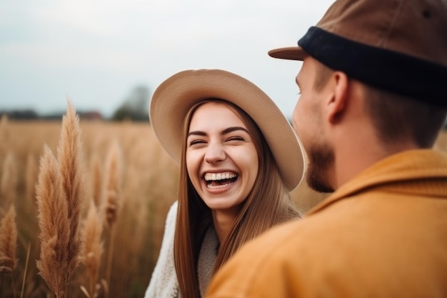 Coppie che ridono felici che trascorrono del tempo insieme all'aperto