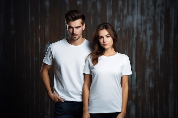 Coppie con maglietta bianca per mockup IA generativa