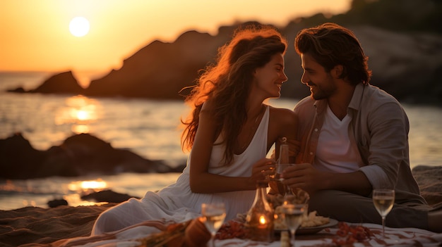 Coppie romantiche che fanno un'escursione in montagne europee al tramonto Foto candida del primo piano