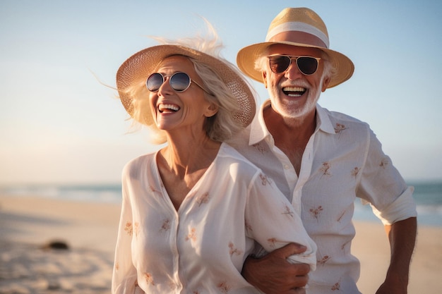 Coppie senior mature felici sull'amore reciproco della spiaggia