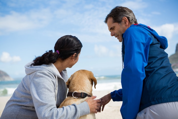 Coppie sorridenti con il loro cane