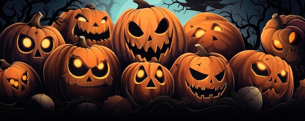 Copyspace spettrale delle zucche di Halloween Notte spaventosa di Halloween Ai generativa