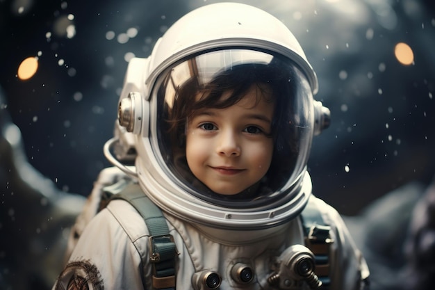 Coraggioso astronauta navicella spaziale bambino ragazzo volo del cielo generare Ai