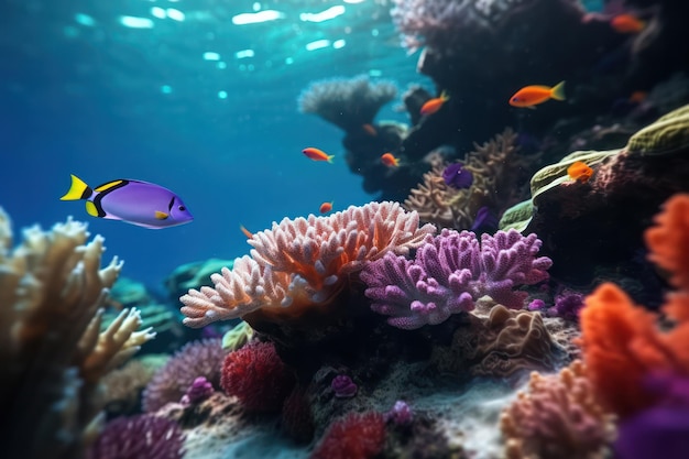 Coral Serenity Visto da vicino una barriera corallina sottomarina che cattura la pacifica bellezza sottostante