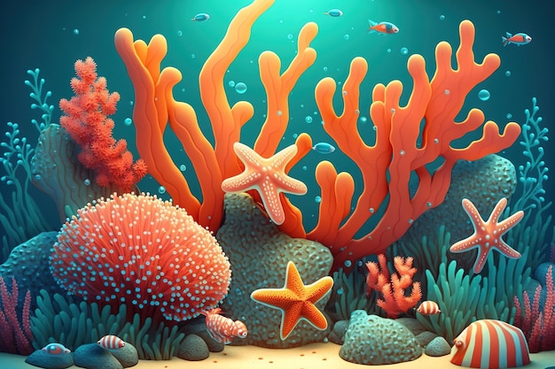 Coralli e stelle marine possono essere trovati nell'acqua in una spiaggia estiva Ambiente estivo È estate