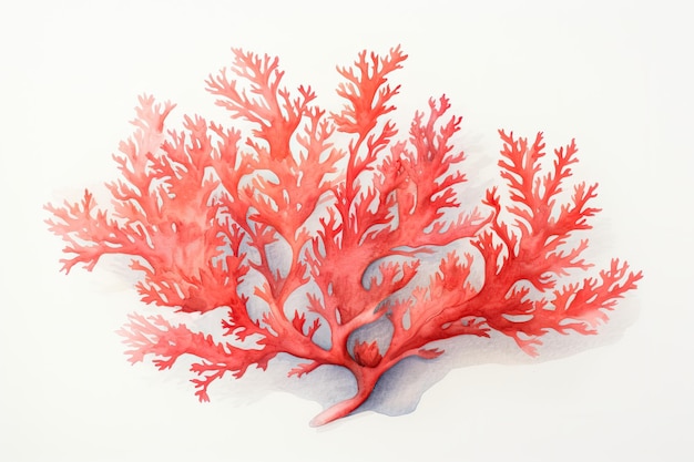 Corallo acquerello su sfondo bianco Illustrazione disegnata a mano del corallo Illustrazione dell'acquerello del corallo vivente sulla texture della carta bianca Generato dall'intelligenza artificiale