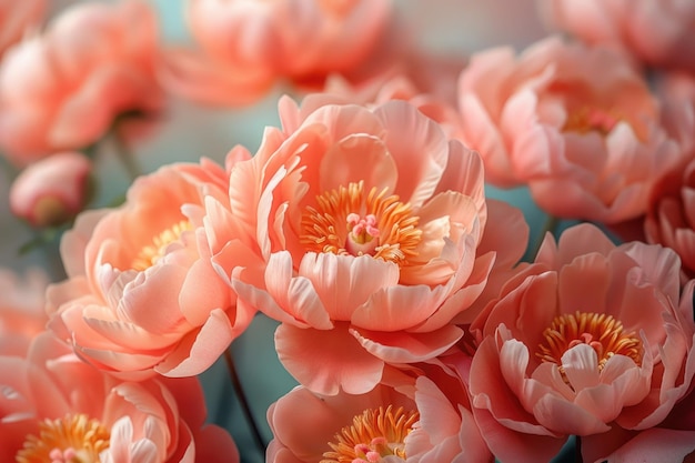 Corallo peonie bouquet close-up concetto di design floreale per carta da parati tessile biglietto di auguri