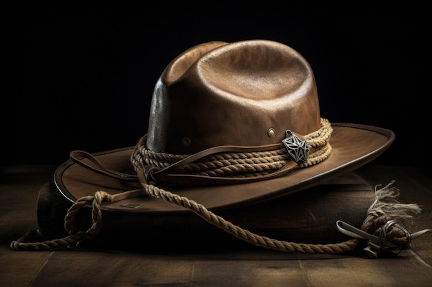 Corda e pistola per cappello da cowboy rinnovate con uno stile moderno creato con l'IA generativa
