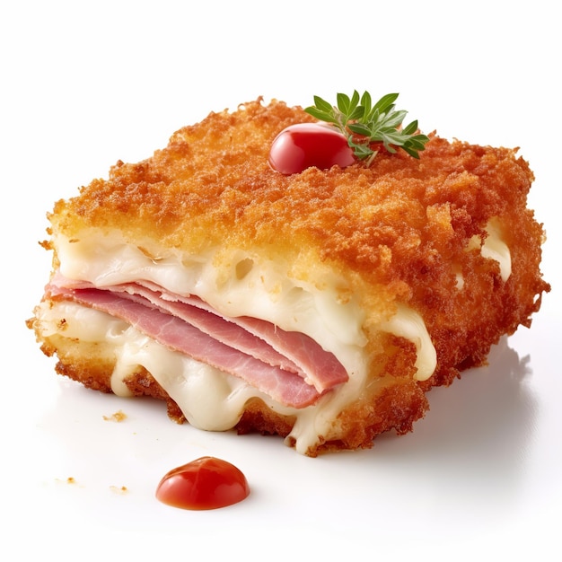 Cordon bleu di pollo fritto con formaggio nel pangrattato cibo svizzero isolato su sfondo bianco Ai generativo