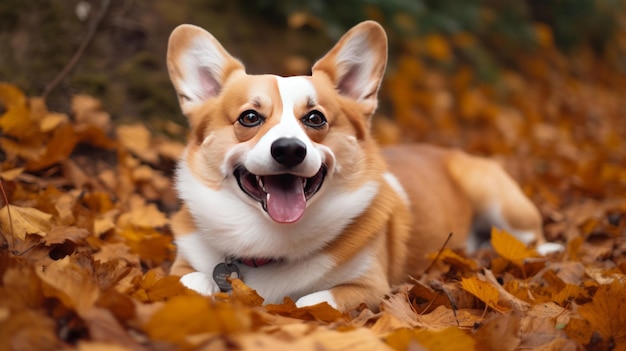 Corgi nella foresta autunnale Illustrazione AI GenerativexA