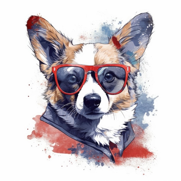 corgy dog tshirt design acquerello splash illustrazione design tatuaggio stampa arte vettoriale england