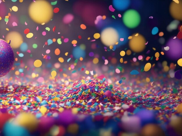 Coriandoli colorati e Bokeh su un'illustrazione AI generativa di Carnevale