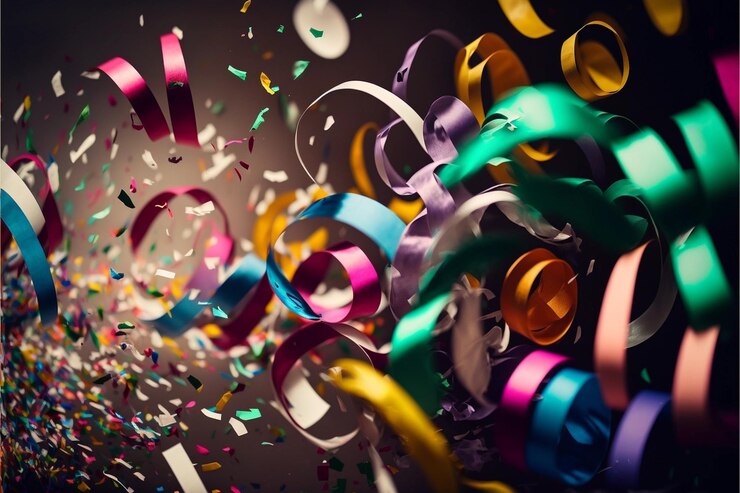 coriandoli di carnevale e stelle filanti colorate che volano nell'ambiente