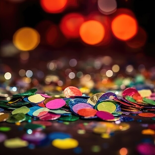 Coriandoli luminosi multicolori su uno sfondo con effetto bokeh Texture glamour astratta per la festa generata ai