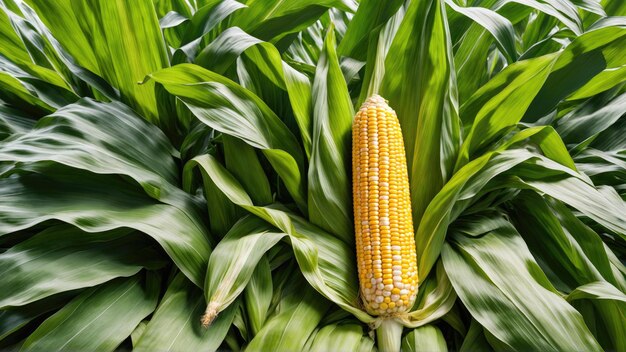 Corn on the cob con erbe fresche su un tavolo di legno con rosmarino