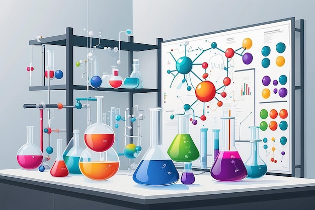 Corner Lab con modelli molecolari Vector Flat Style Illustrazione
