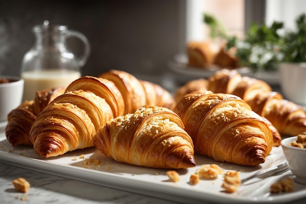 Cornetti freschi su un piatto bianco in cucina