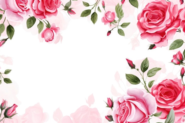 Cornice a disegno di fiore di rosa con sfondo bianco