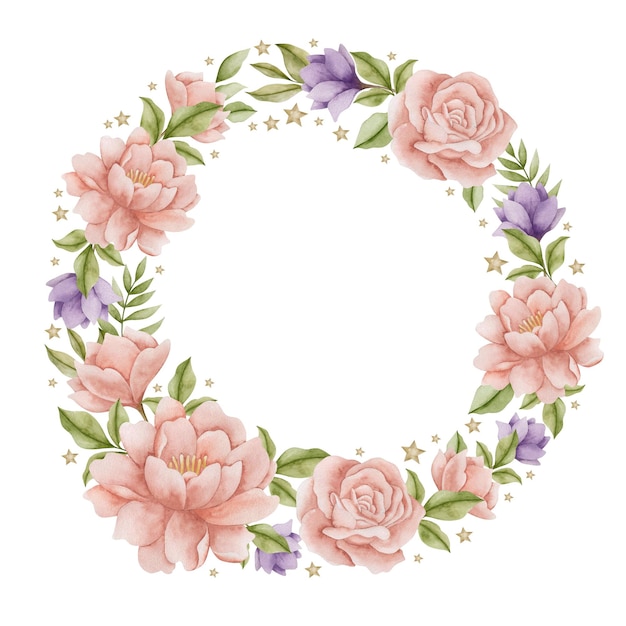 Cornice ad acquerello di fiori di rosa e peonie