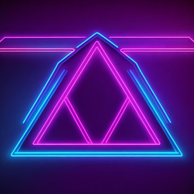 Cornice al neon a forma di pentagono con effetti brillanti su sfondo scuro