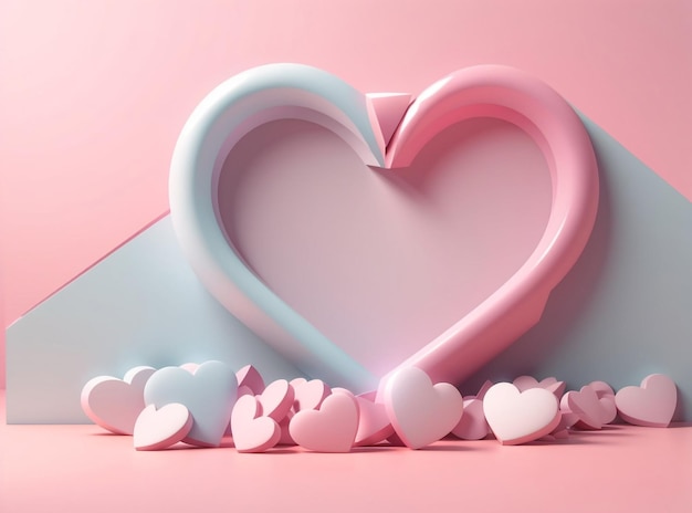 Cornice astratta di cuori d'amore isolata su sfondo rosa pastello