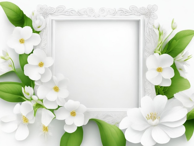 Cornice bianca a fiori per testo circondato da fiori
