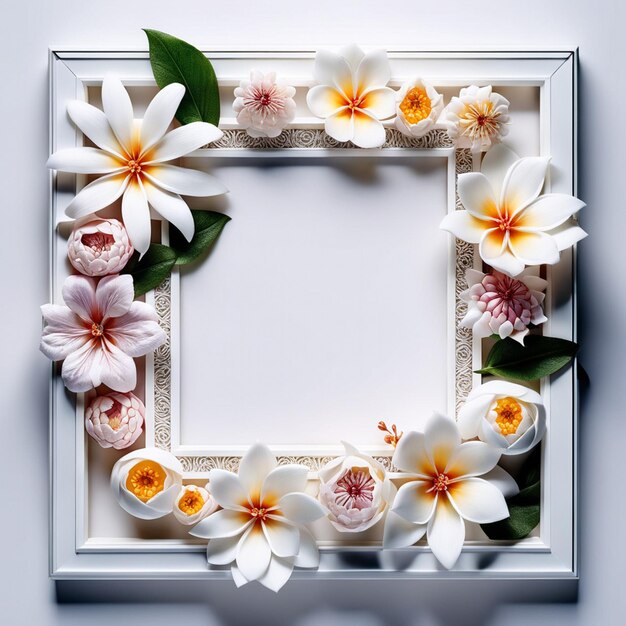 Cornice bianca con fiori a forma quadrata intorno