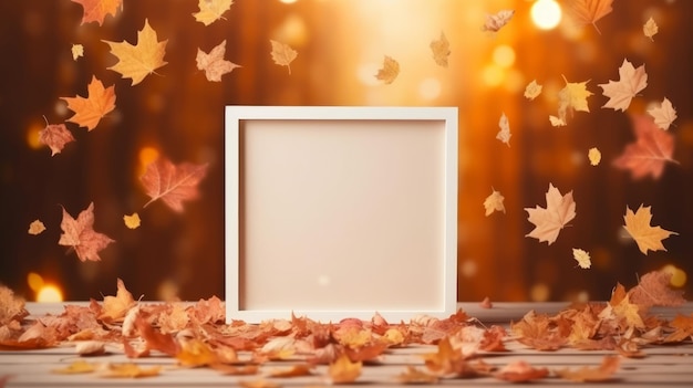 Cornice bianca con foglie d'autunno Illustrazione AI GenerativexA