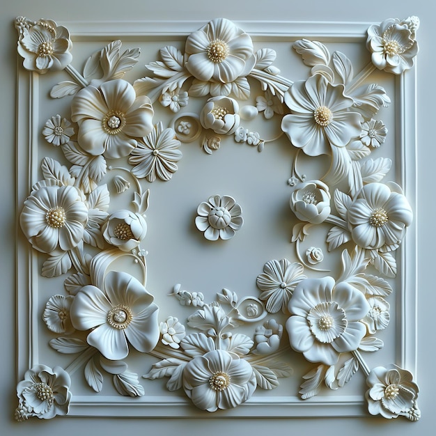 Cornice bianca con ornamenti floreali