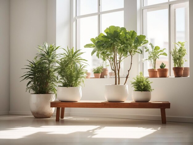 Cornice bianca con piante di cactus in una lattina dipinta su una scrivania di legno