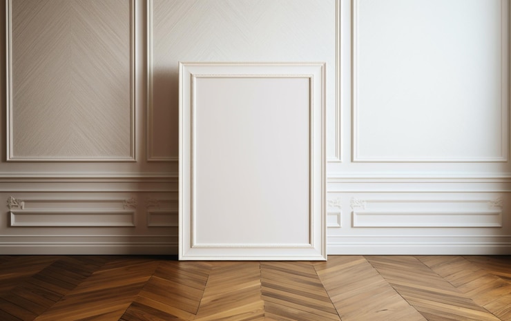 Foto cornice bianca sul pavimento di parquet