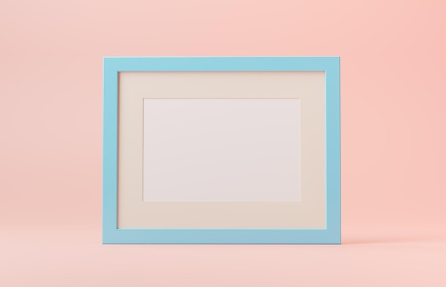 Cornice blu mock up con spazio bianco vuoto su sfondo rosa Cornice poster mockup sfondo rosa rosa Concetto di vacanza Copia spazio rendering 3d di alta qualità