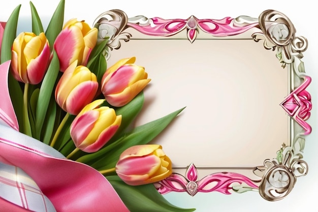 Cornice con bouquet di tulipani e titolo di mamma