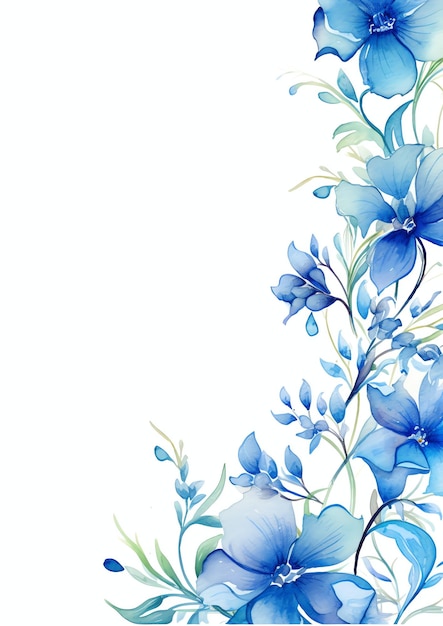Cornice con fiori e foglie blu per inviti, biglietti di auguri o eventi