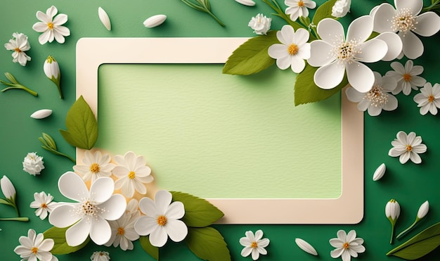 Cornice con fiori primaverili su sfondo verde Tema primaverile