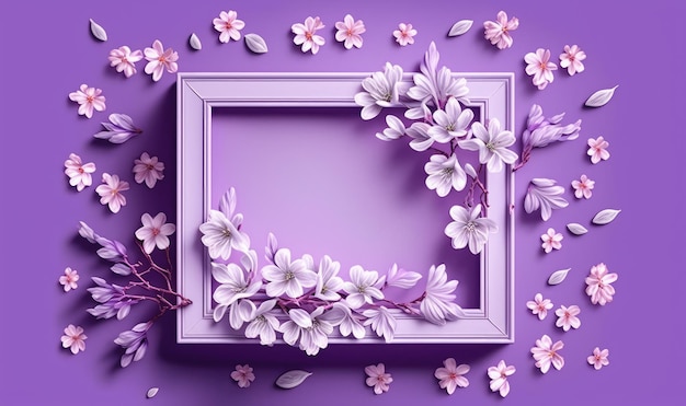 Cornice con fiori primaverili su sfondo viola Tema primaverile