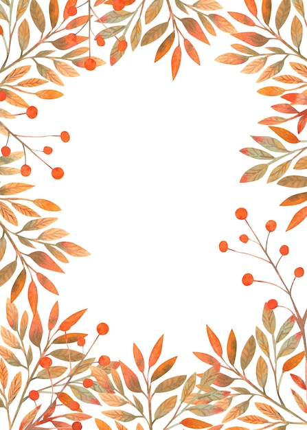 Cornice con foglie d'arancio acquerello su sfondo bianco isolato