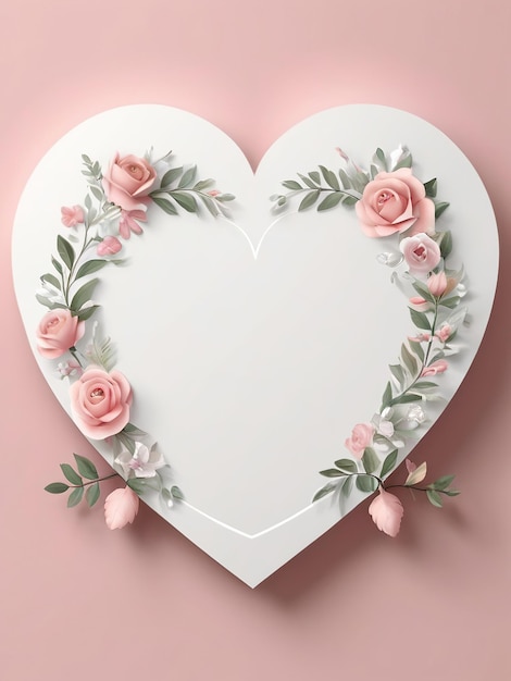 Cornice d'amore adornata con ornamenti e foglie di fiori di rosa
