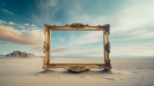 cornice d'oro sul deserto con cielo e montagne